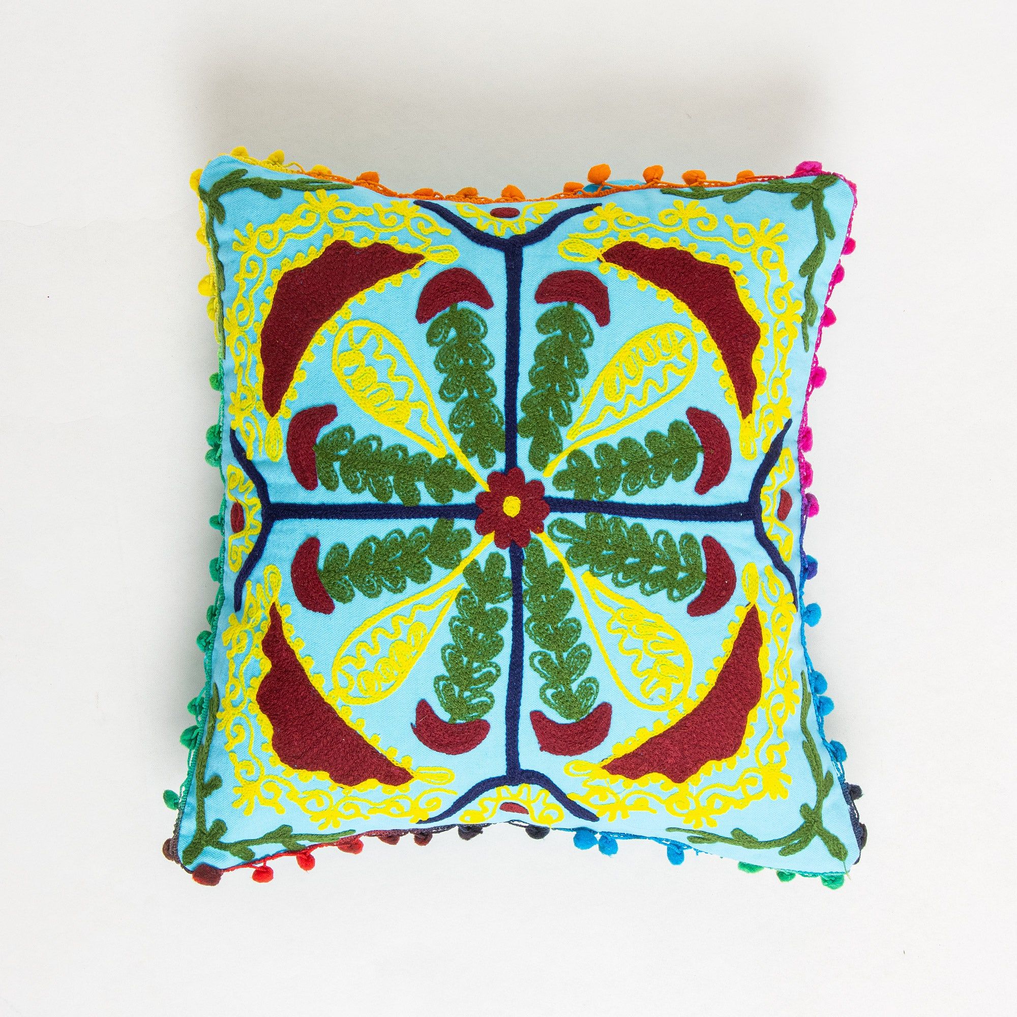Sky Blue Cotton Embroidered Cushion Cover Best Design